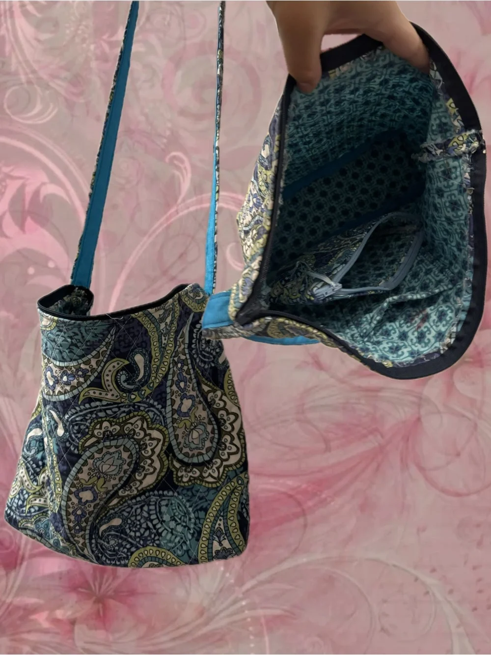 Quilted Paisley Crossbody Bag - Blue Multi